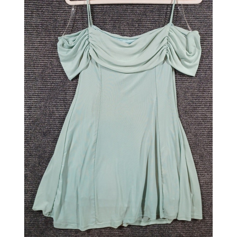 See You Monday Mini Dress Womens M Mint Green‎ New Mesh Off Shoulder Cowl Neck